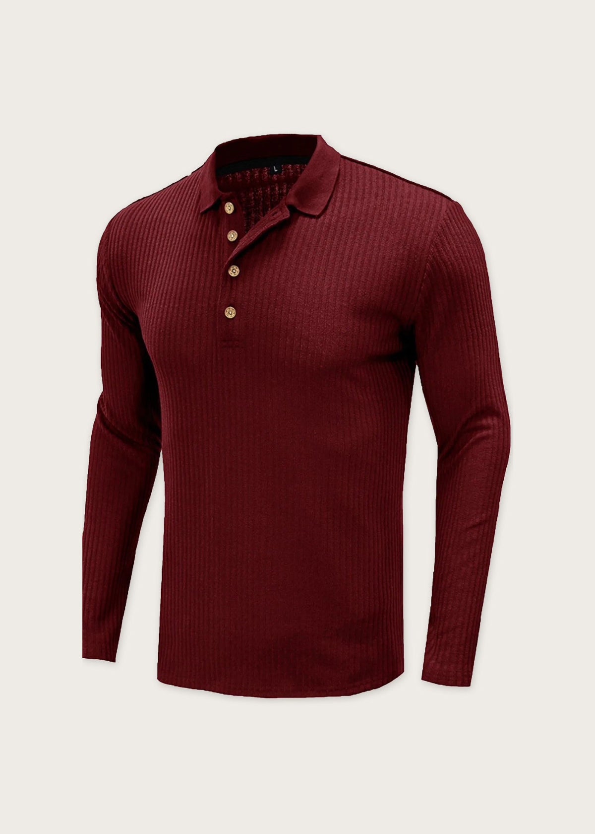 Ribbed knit long sleeve polo, Burgundy, front