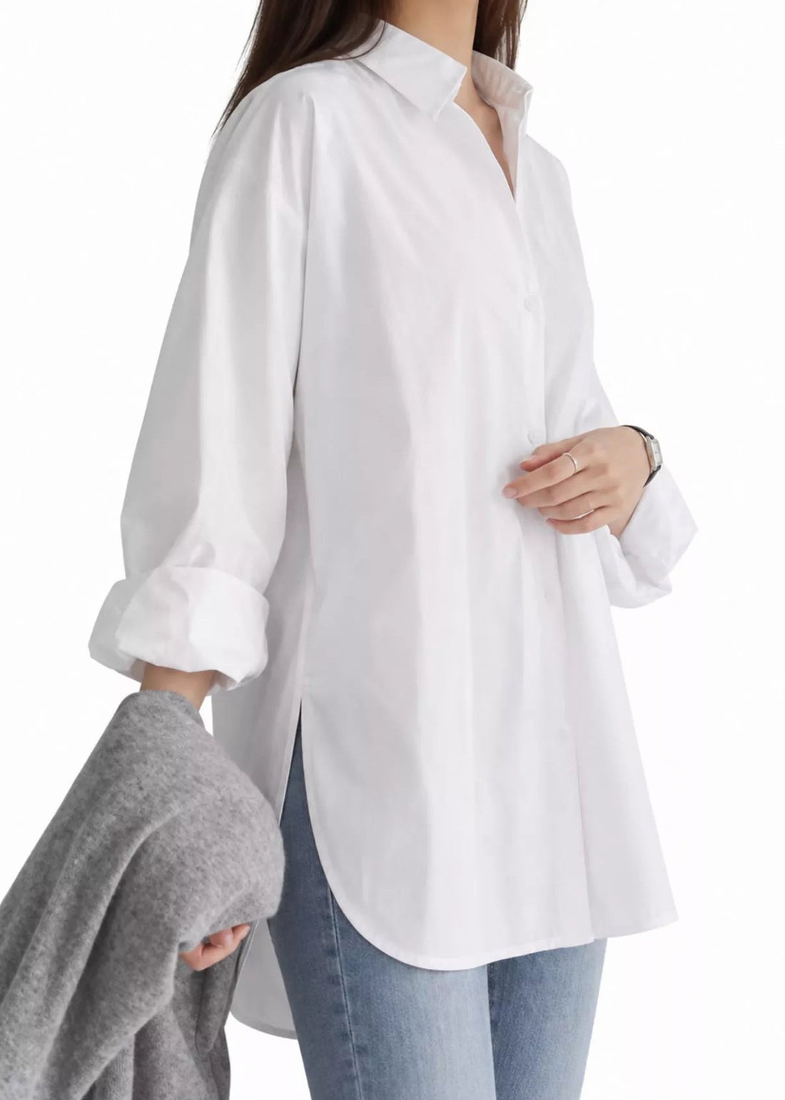 Oversized button down shirt, White, front