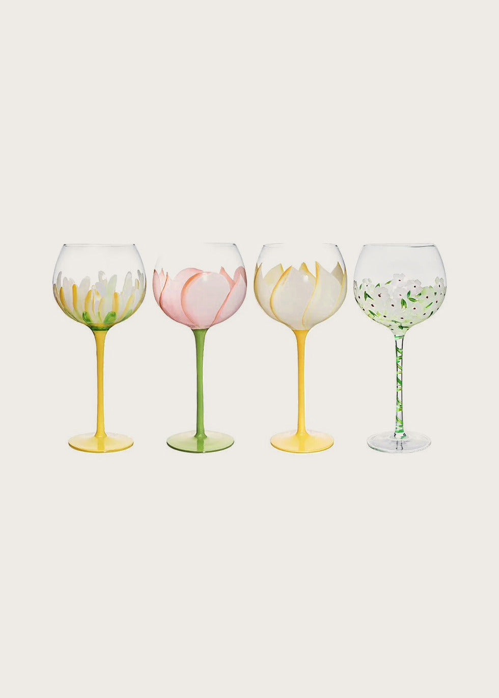 Painted floral wine glass, set of four, front