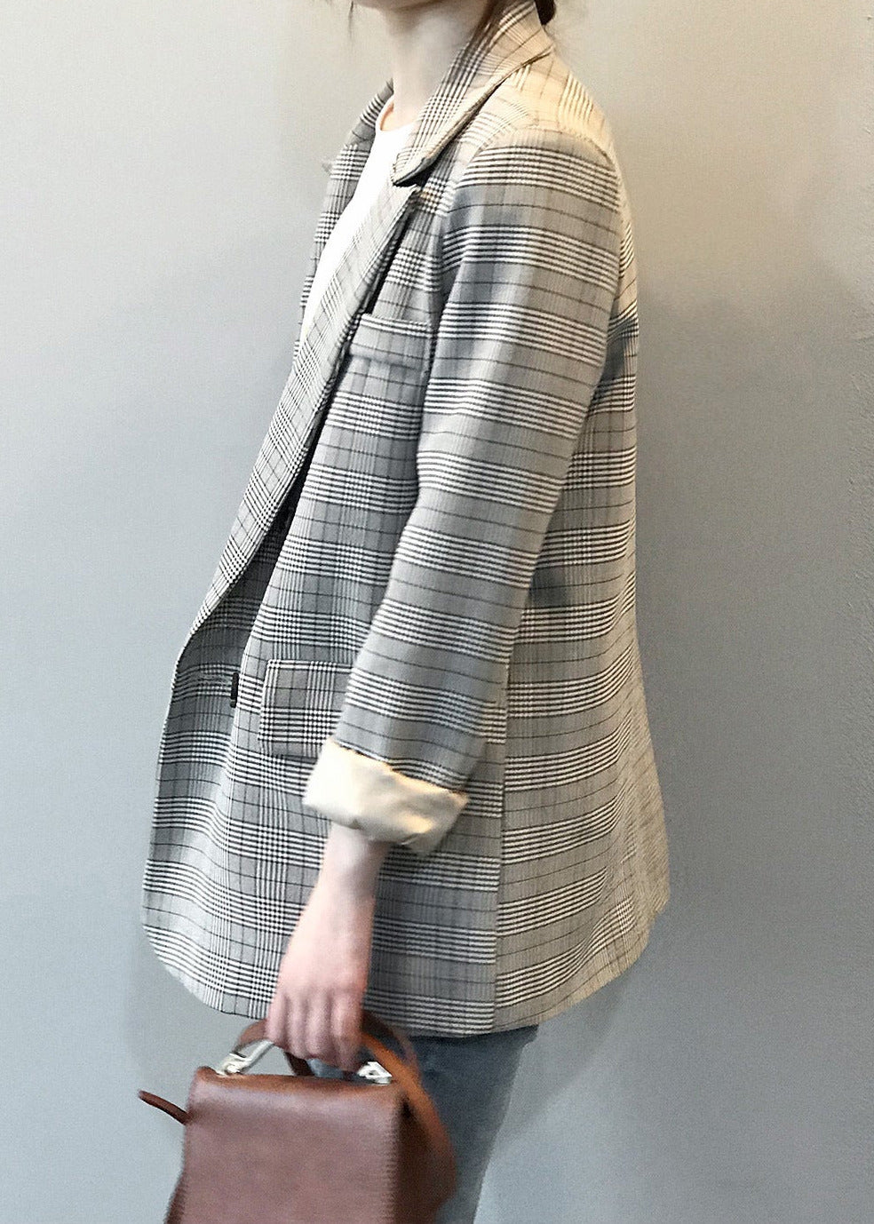 Plaid relaxed blazer, Light brown, front