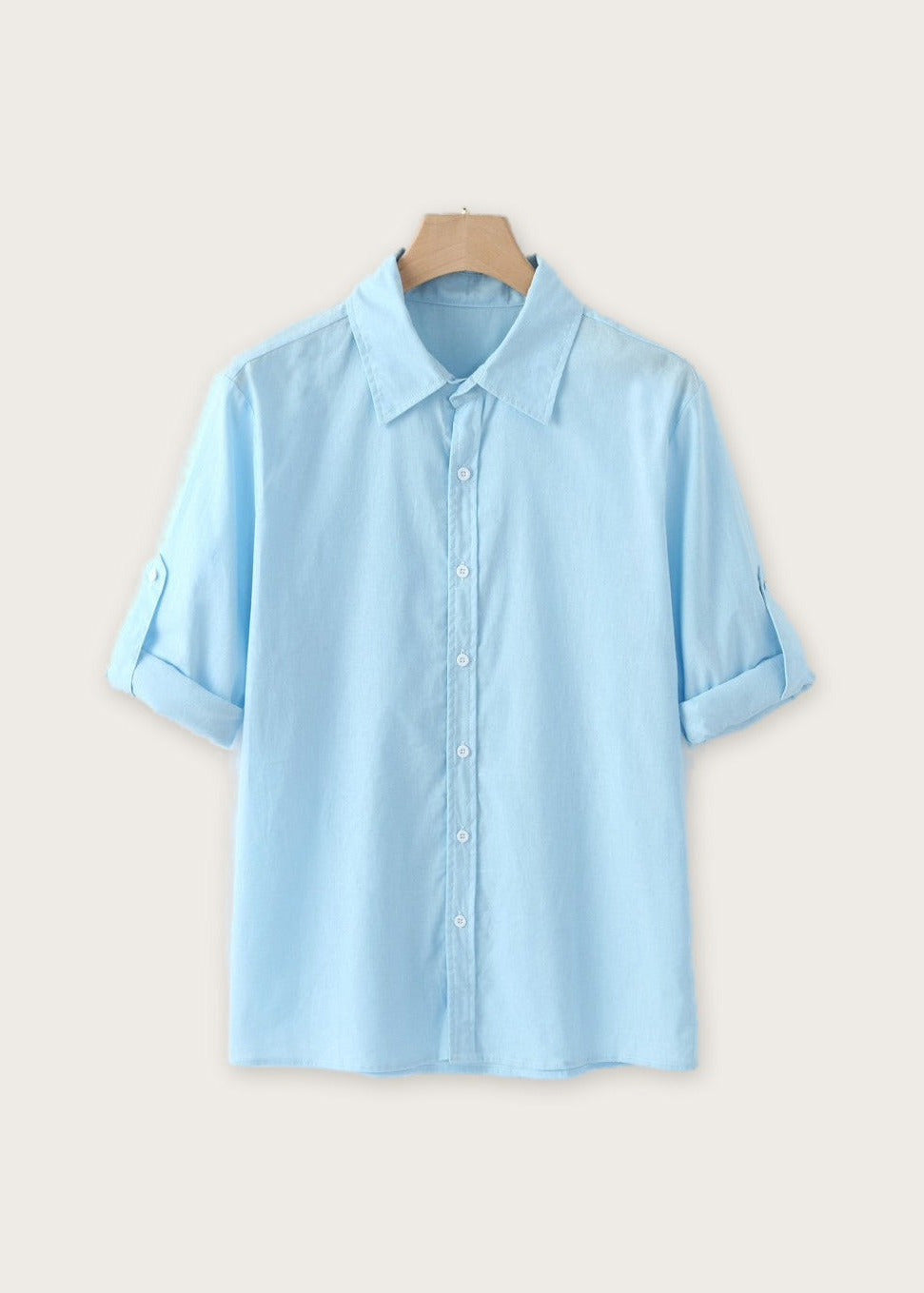 Relaxed spread collar shirt, Light Blue, flat