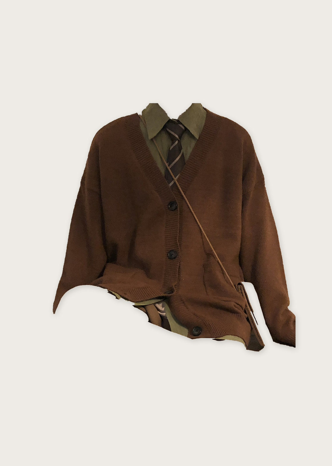 Relaxed V neck cardigan, Coffee, front