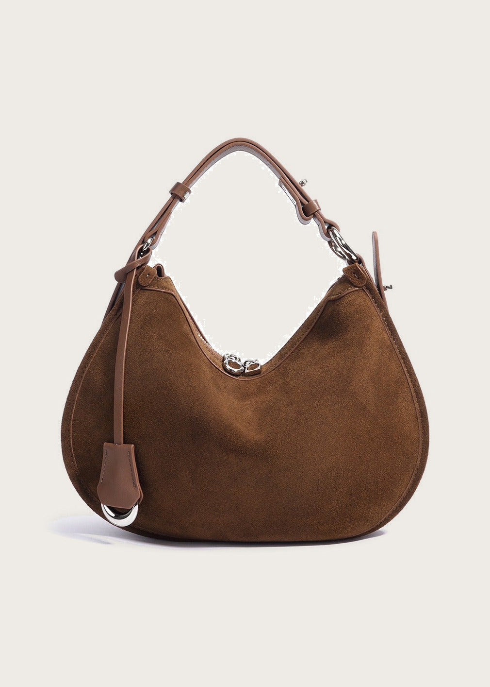 Matte leather crescent bag, Tan, front