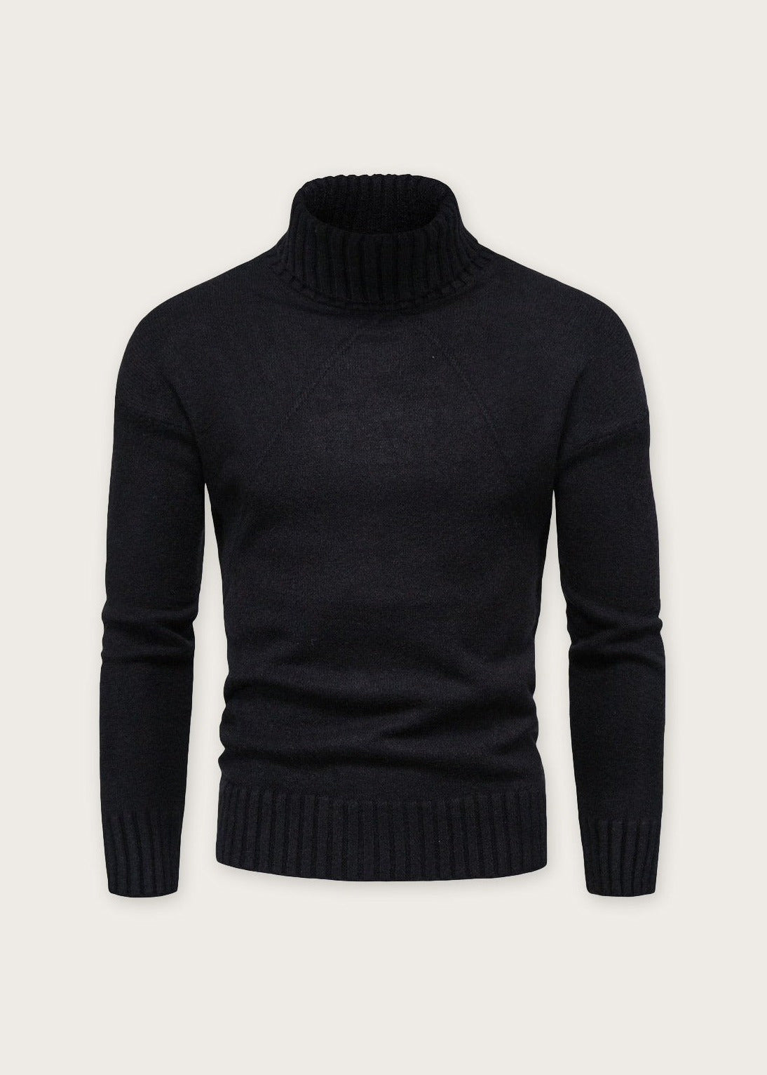 Rib trim turtleneck sweater, Black, front