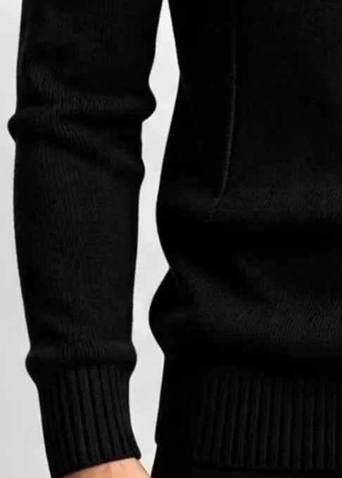 Ribbed quarter zip sweater, Black, rib knit detail