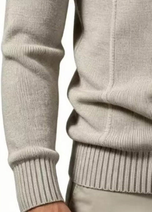 Ribbed quarter zip sweater, Khaki, rib knit detail
