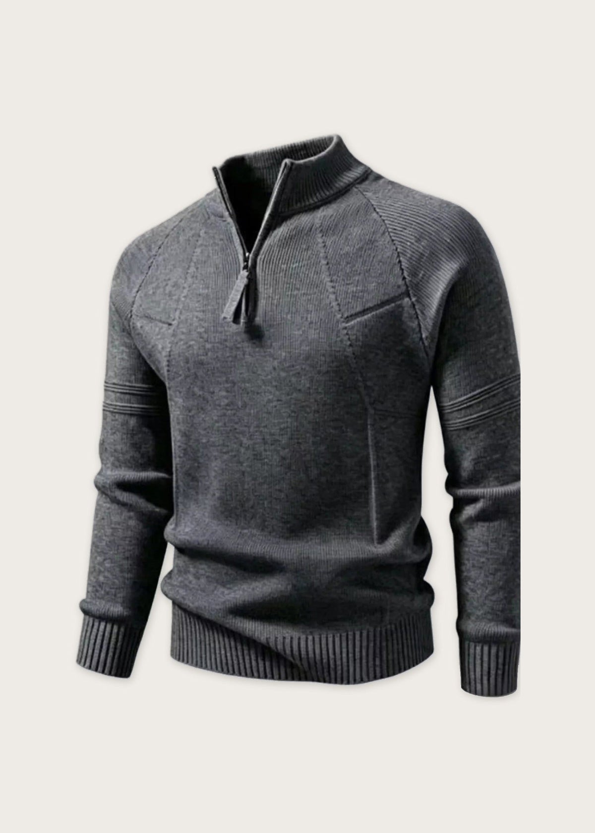 Ribbed quarter zip sweater, Dark Gray, front