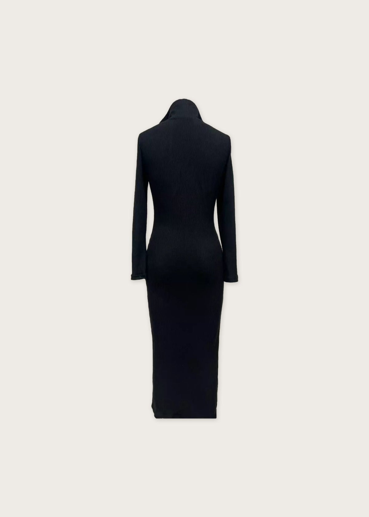 Ribbed V neck sweater dress, Black, back