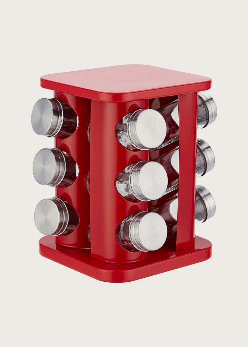 Rotating spice rack (12 jars), Red, front