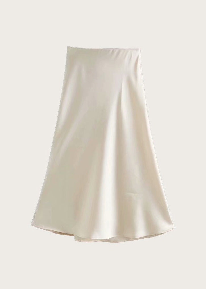 Satin midi skirt, Beige, flat