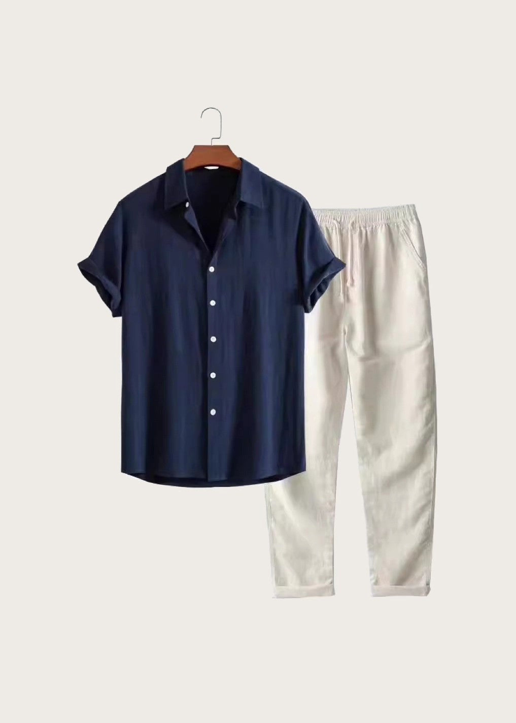 Short sleeve shirt and trouser set, Navy, flat
