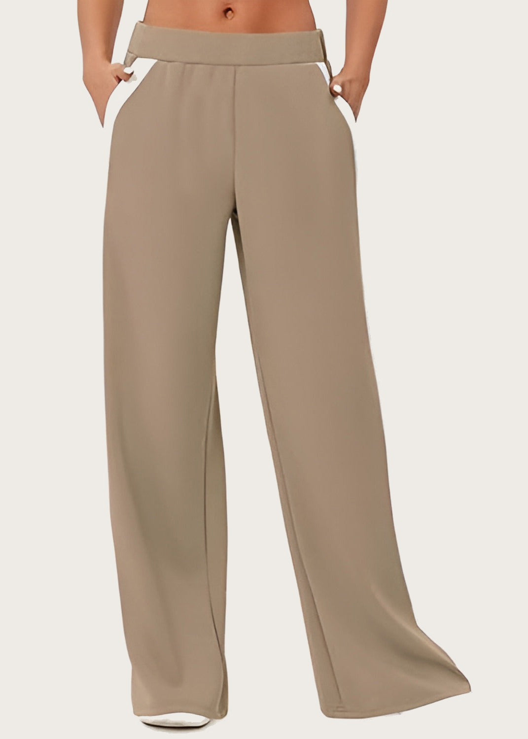 Side striped wide leg pants, Camel, front