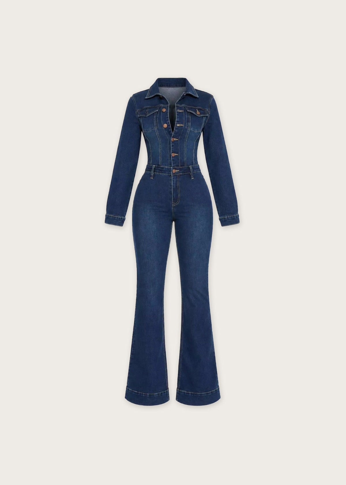 Flared denim jumpsuit, Dark Blue, flat