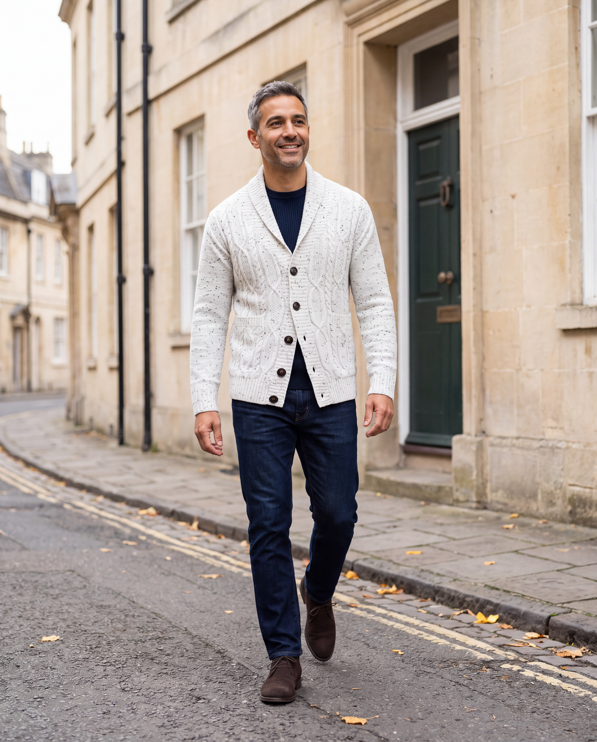 Speckled shawl collar cardigan