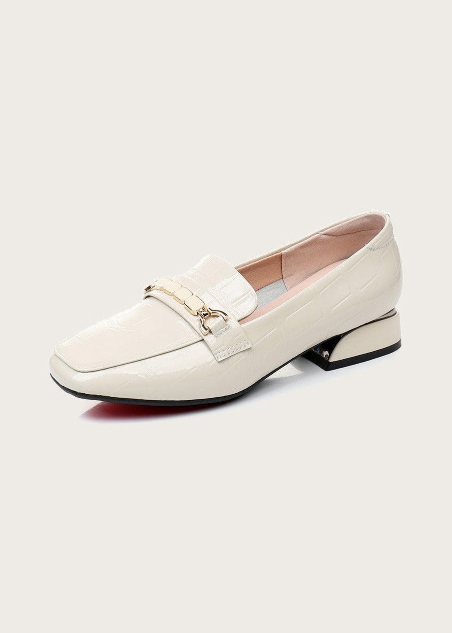 Square toe patent loafers, Cream, side