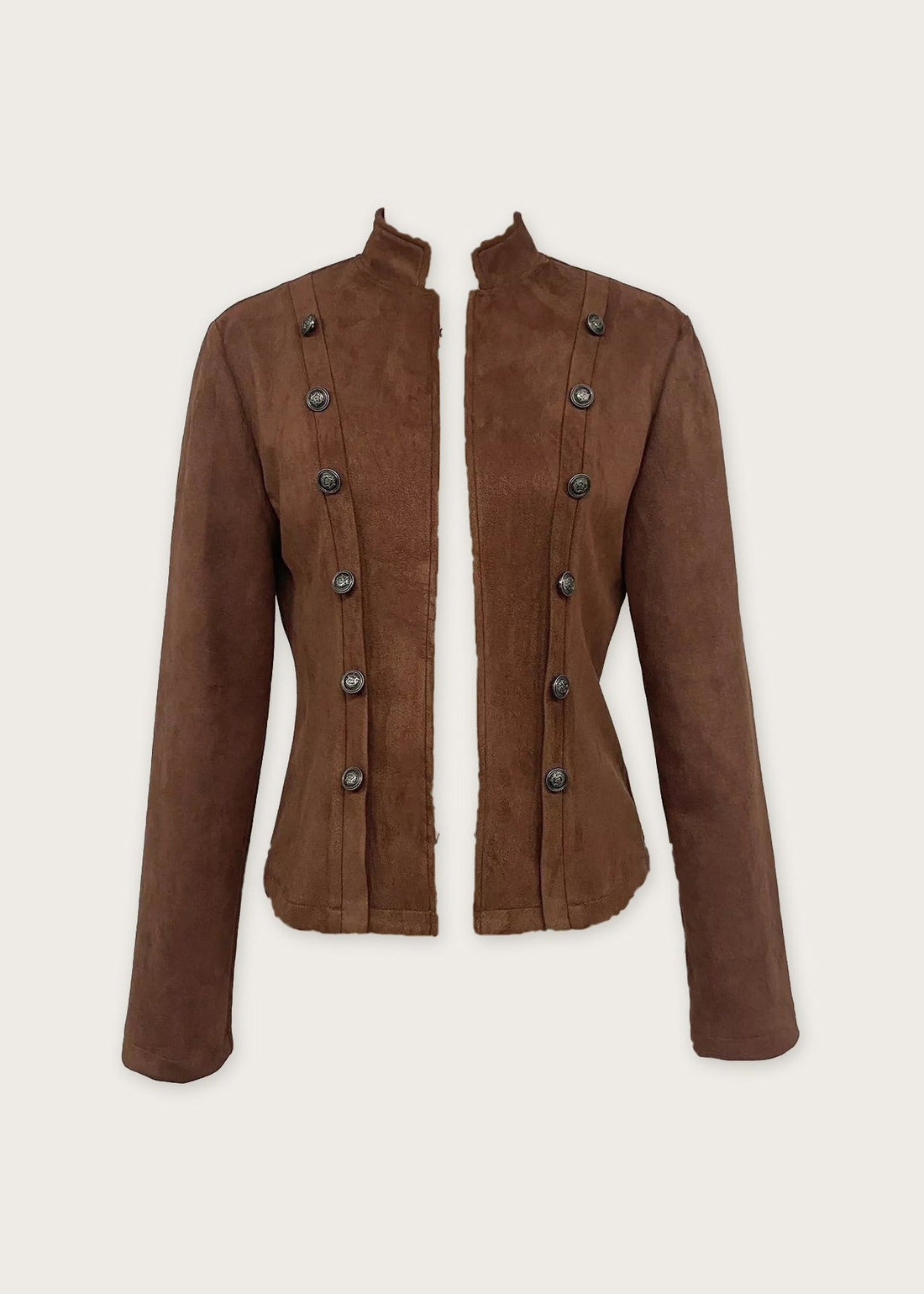 Vintage stand collar cropped jacket, Coffee Brown, front