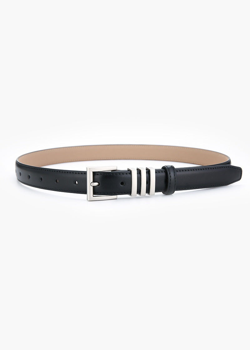 Triple keeper leather belt, Black, front