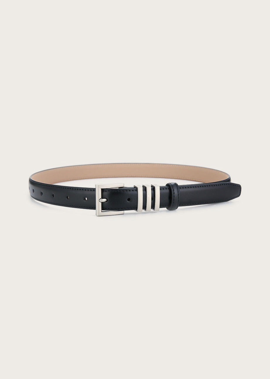 Triple keeper leather belt, Black, front