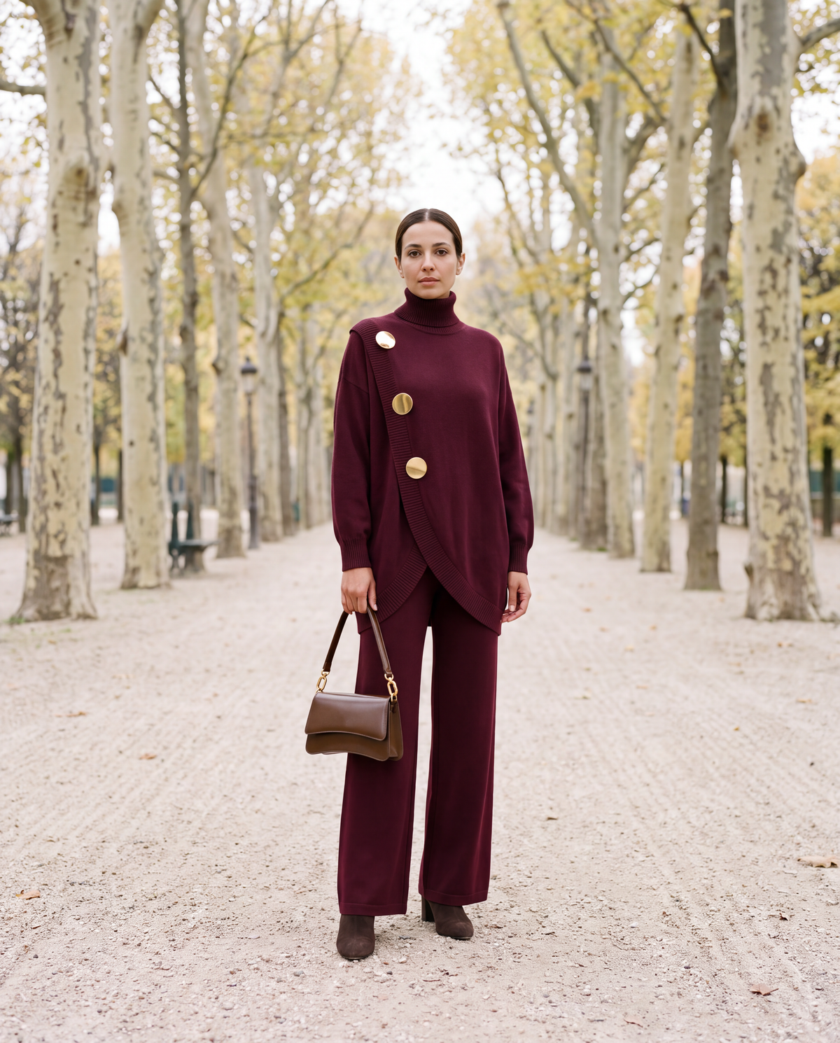 Turtleneck knit and trouser set