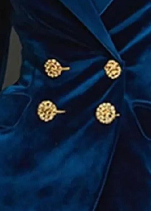 Velvet blazer and flare trouser set, Navy Blue, button detail