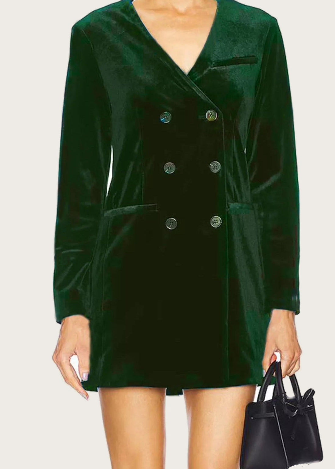 Velvet double breasted blazer dress, Dark Green, front