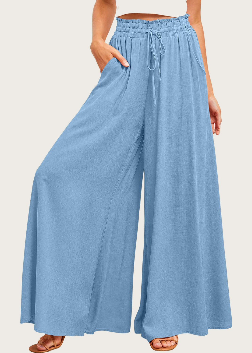 Wide leg pants with pockets, Light Blue, front