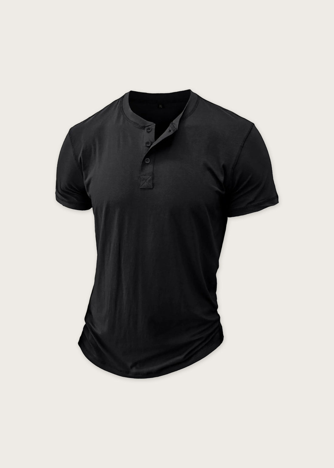 Short sleeve cotton henley, Black, flat