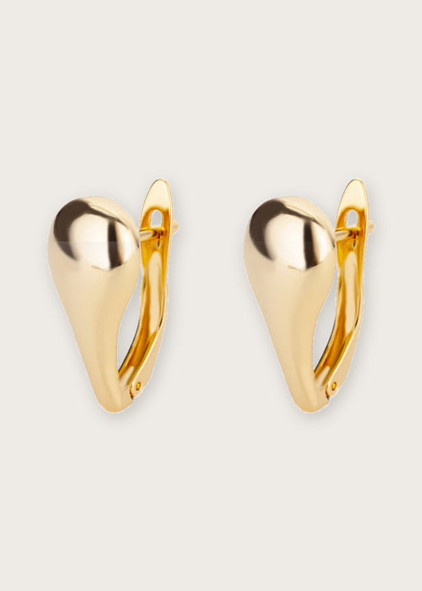 Pavé hoop earrings, Teardrop, gold tone, front