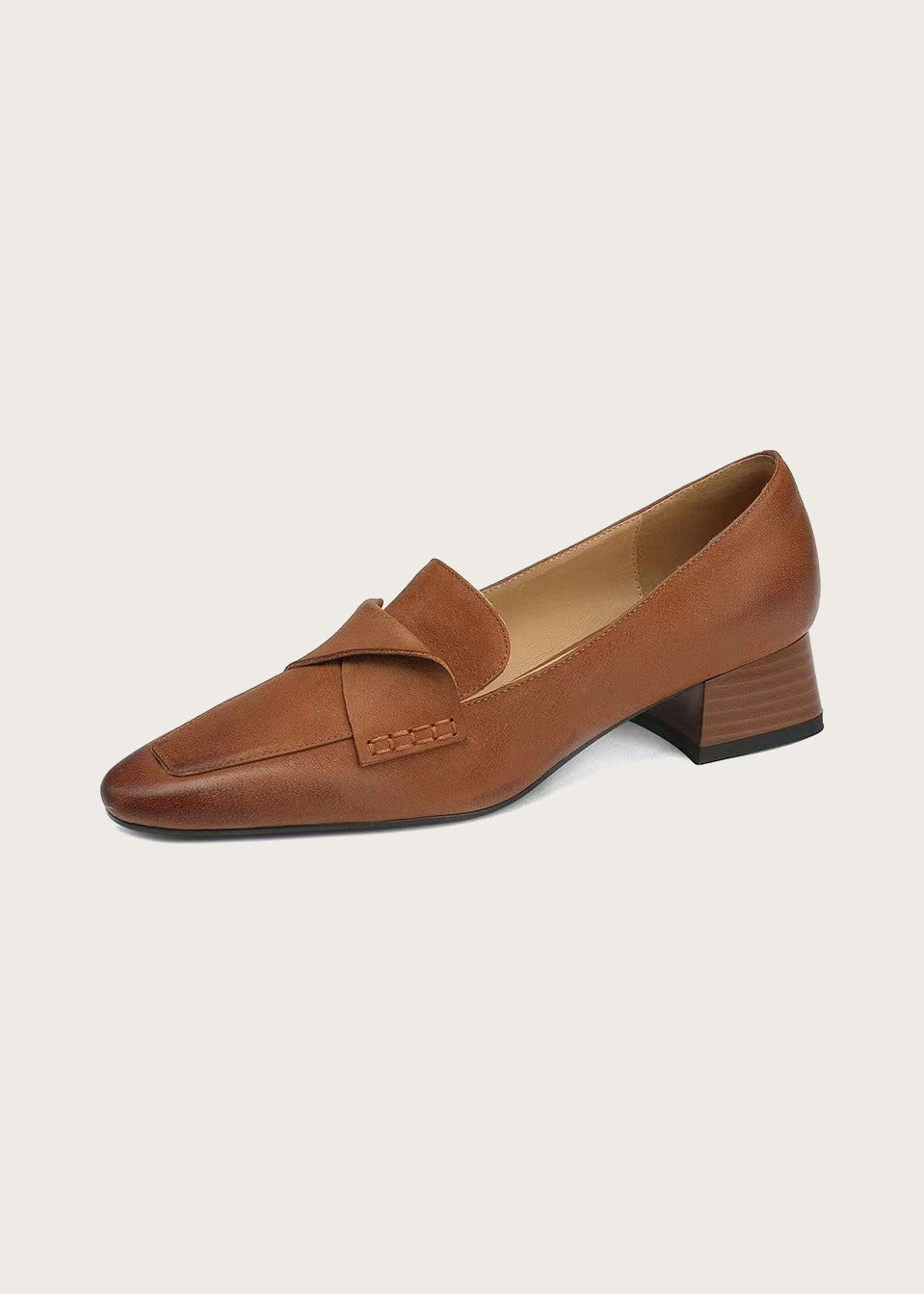 Pointed toe block heel loafers, Caramel, side