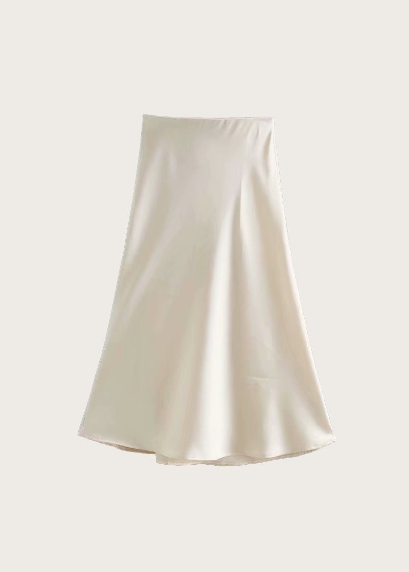 Satin midi skirt, Beige, flat