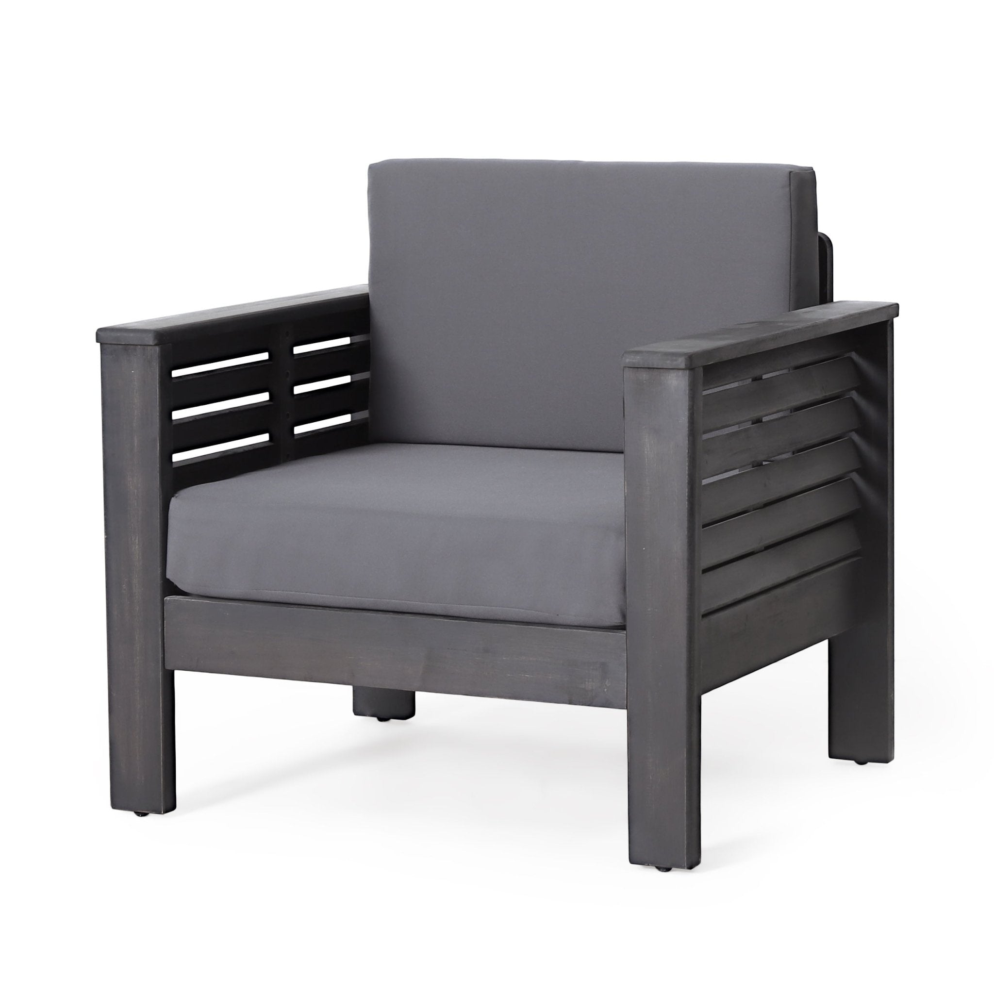 ( Set of 2) Outdoor Acacia Wood Club Chairs with Cushions, Dark Gray, 27.75"D x 32"W x 27.75"H - Masidas Stores