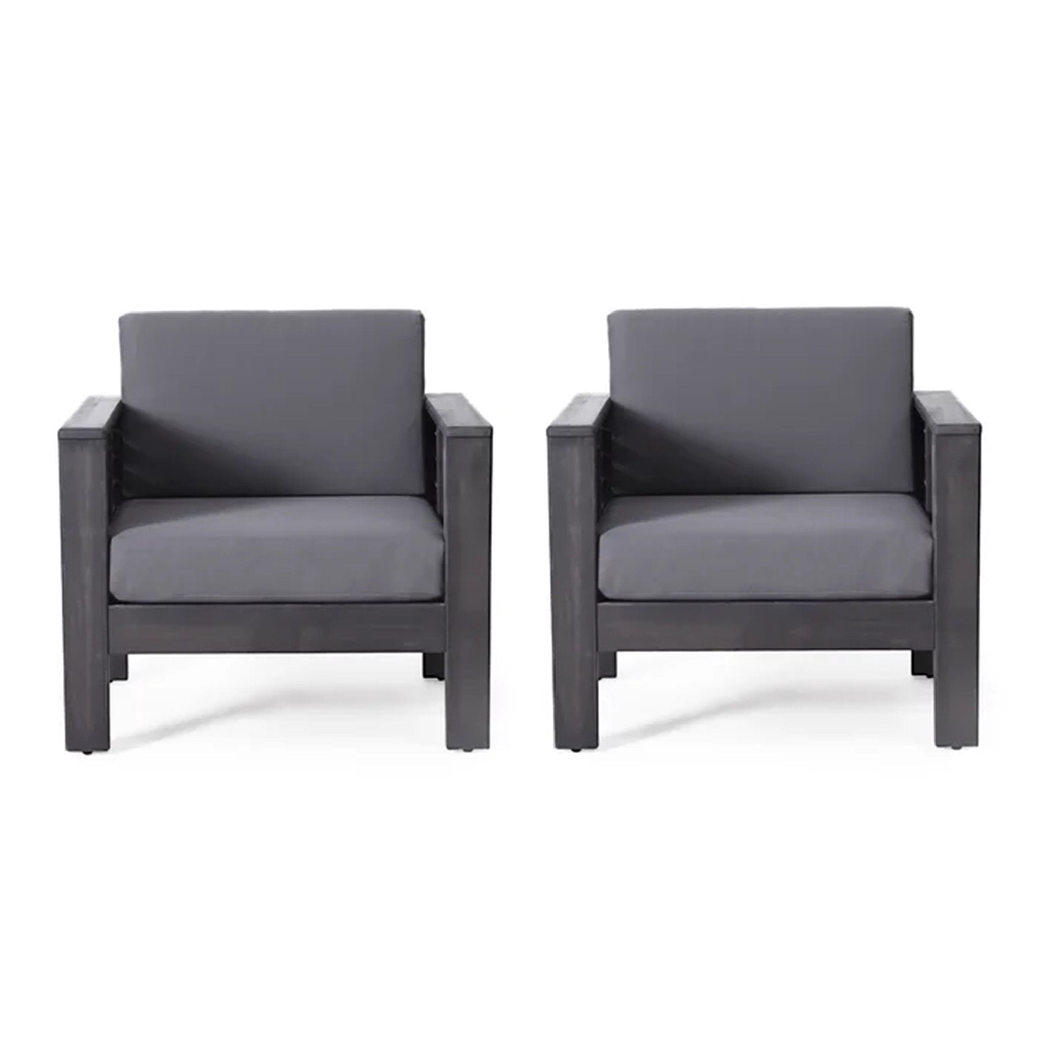 ( Set of 2) Outdoor Acacia Wood Club Chairs with Cushions, Dark Gray, 27.75"D x 32"W x 27.75"H - Masidas Stores