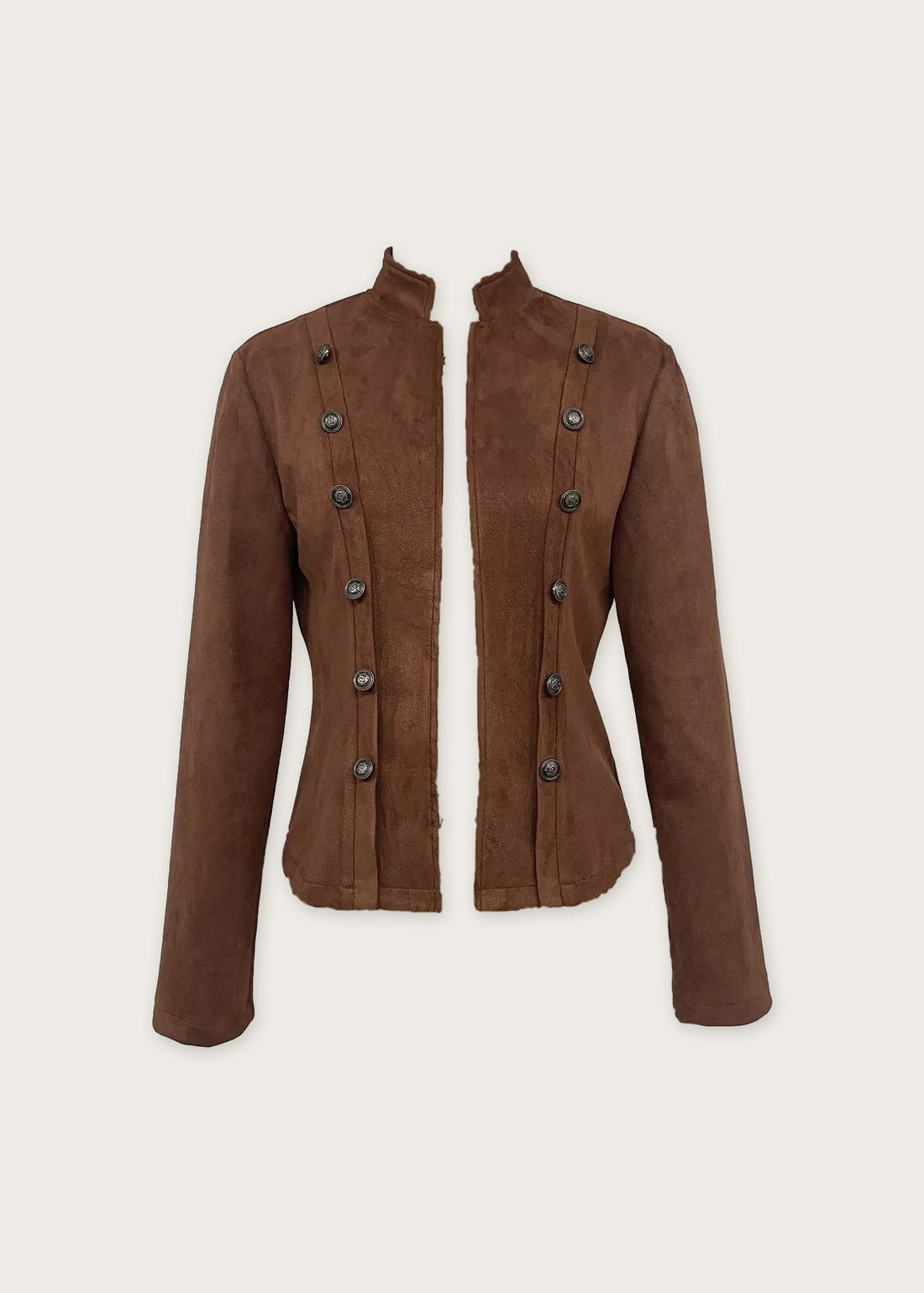 Vintage stand collar cropped jacket, Coffee Brown, front