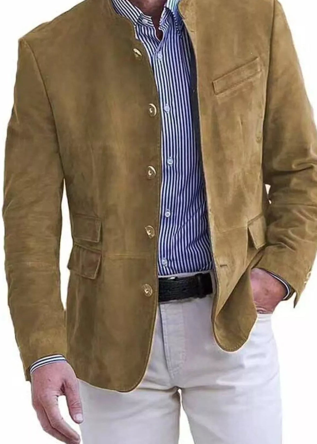 Unstructured cotton blend blazer, Khaki, front