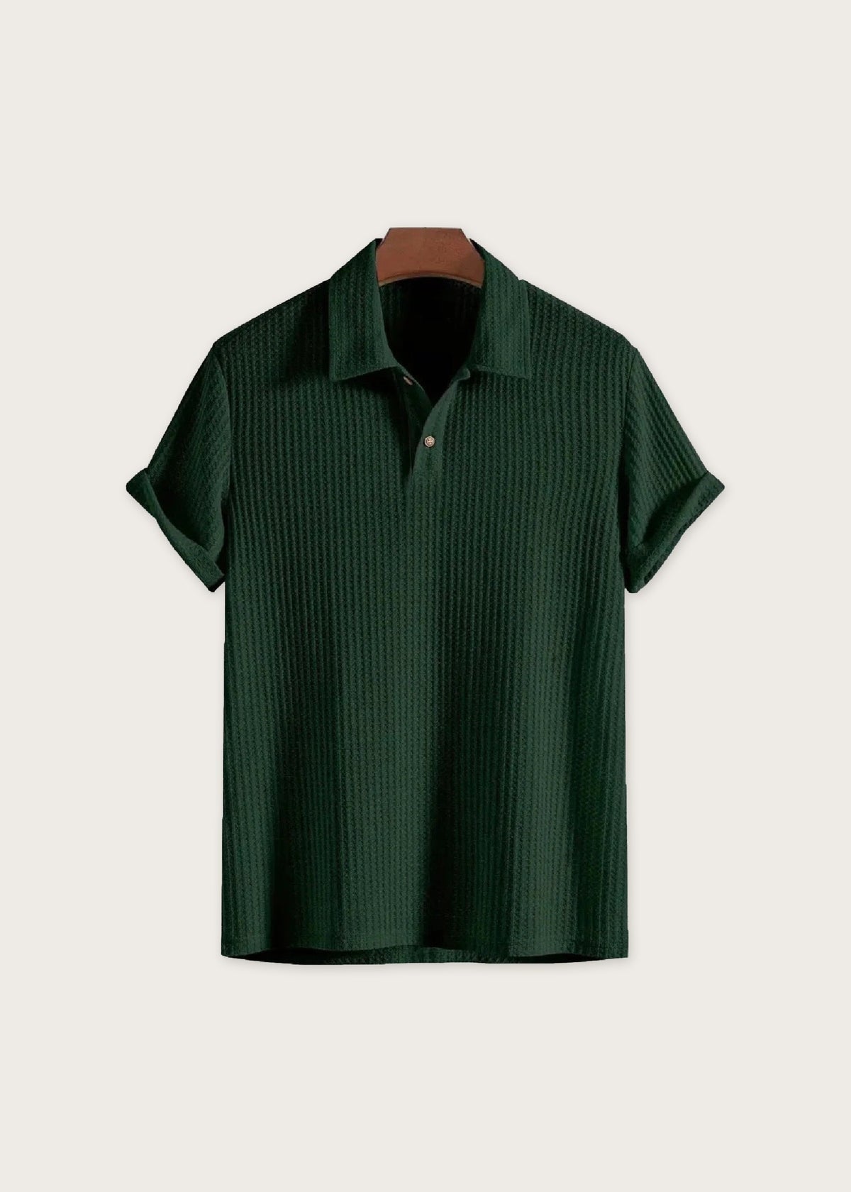 Waffle knit polo, Dark Green, flat