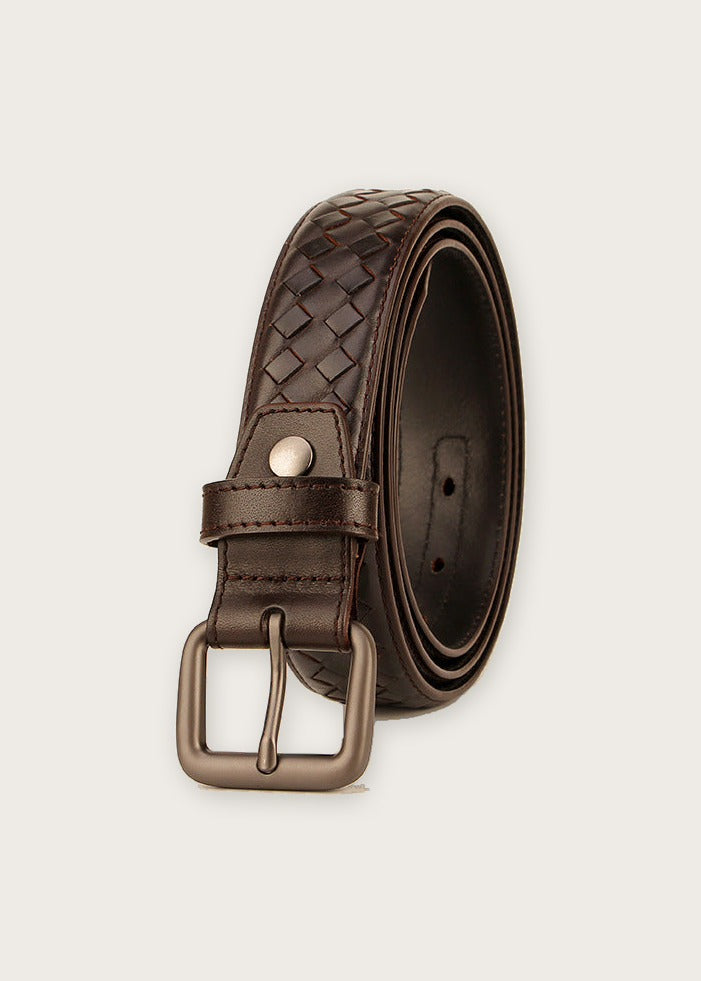 Woven leather belt, Coffee, front