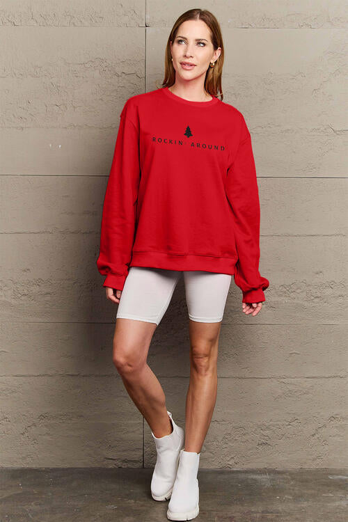 Simply Love Full Size ROCKIN AROUND  Long Sleeve Sweatshirt