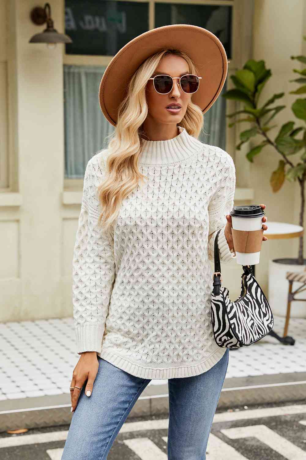 Mock neck side slit sweater