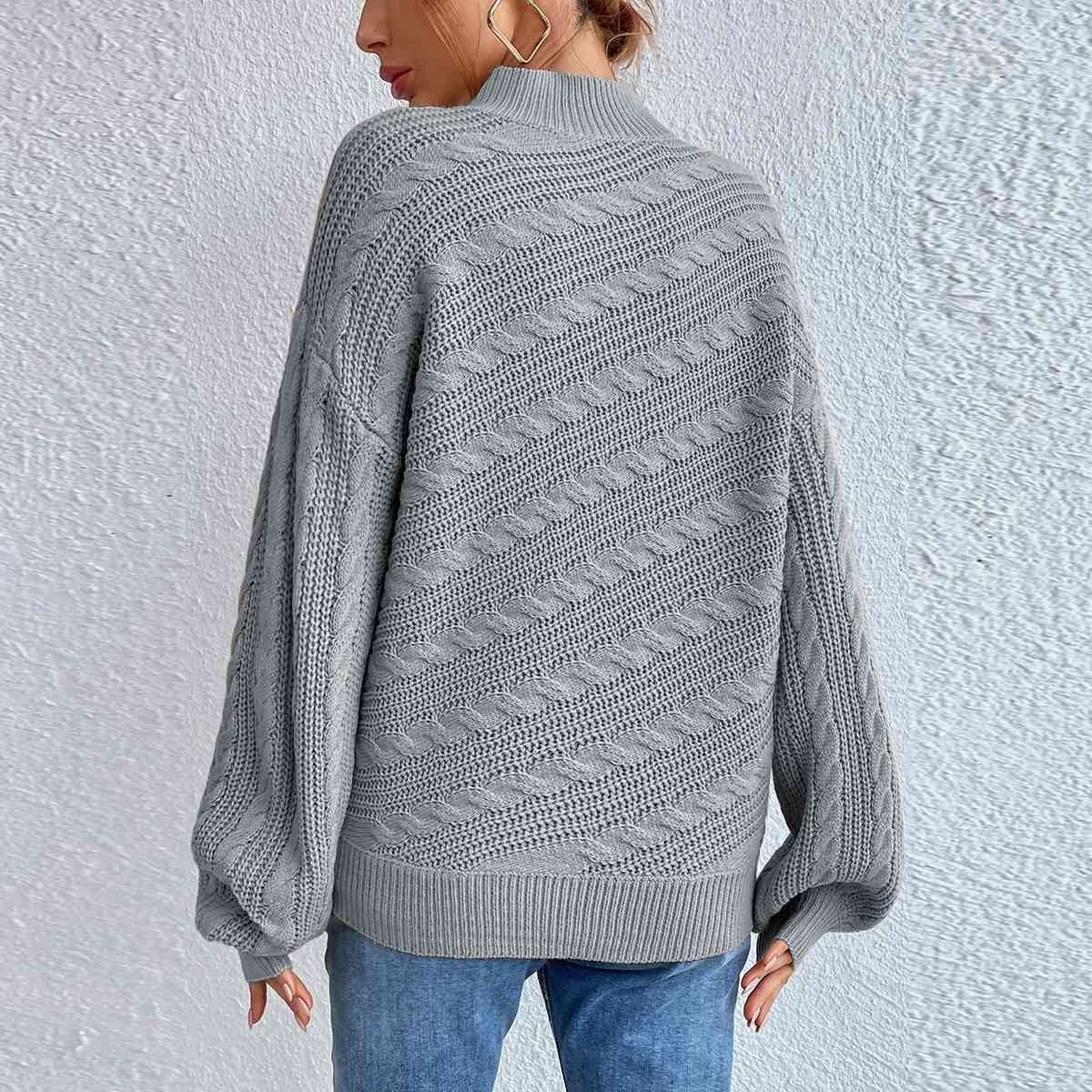 Cable-Knit Mock Neck  Long Sleeve Sweater