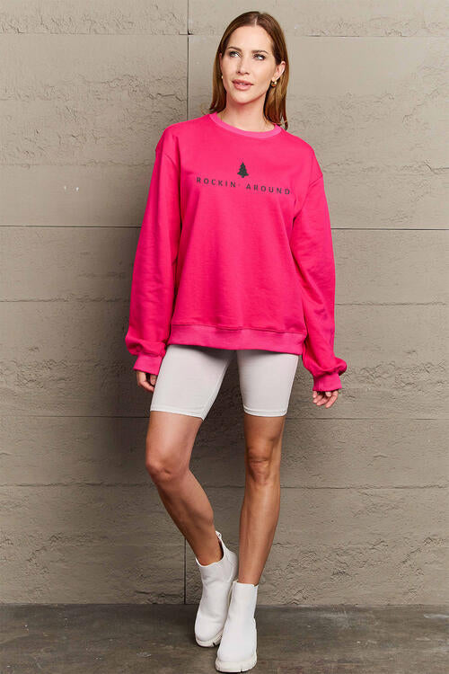 Simply Love Full Size ROCKIN AROUND  Long Sleeve Sweatshirt