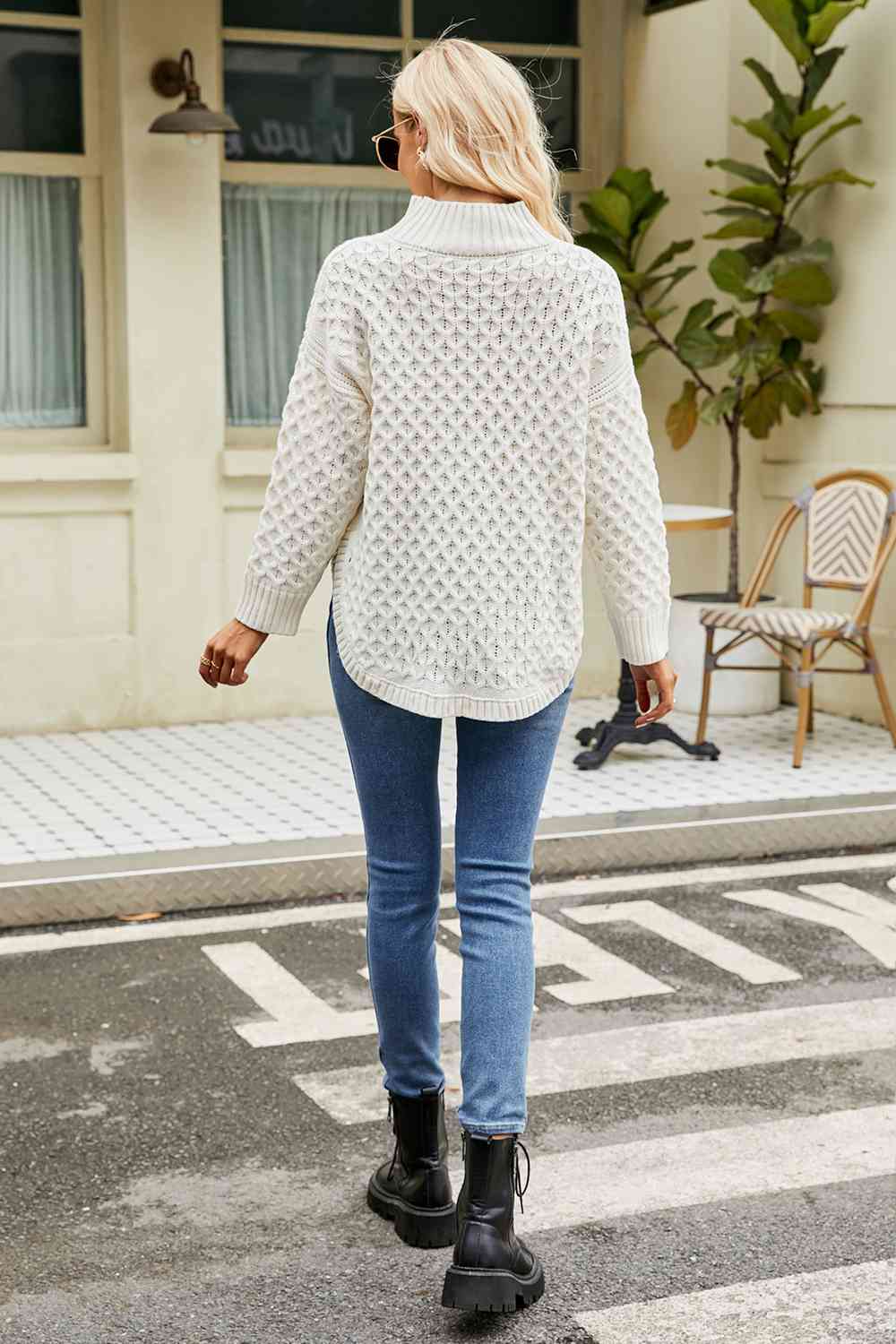 Mock neck side slit sweater
