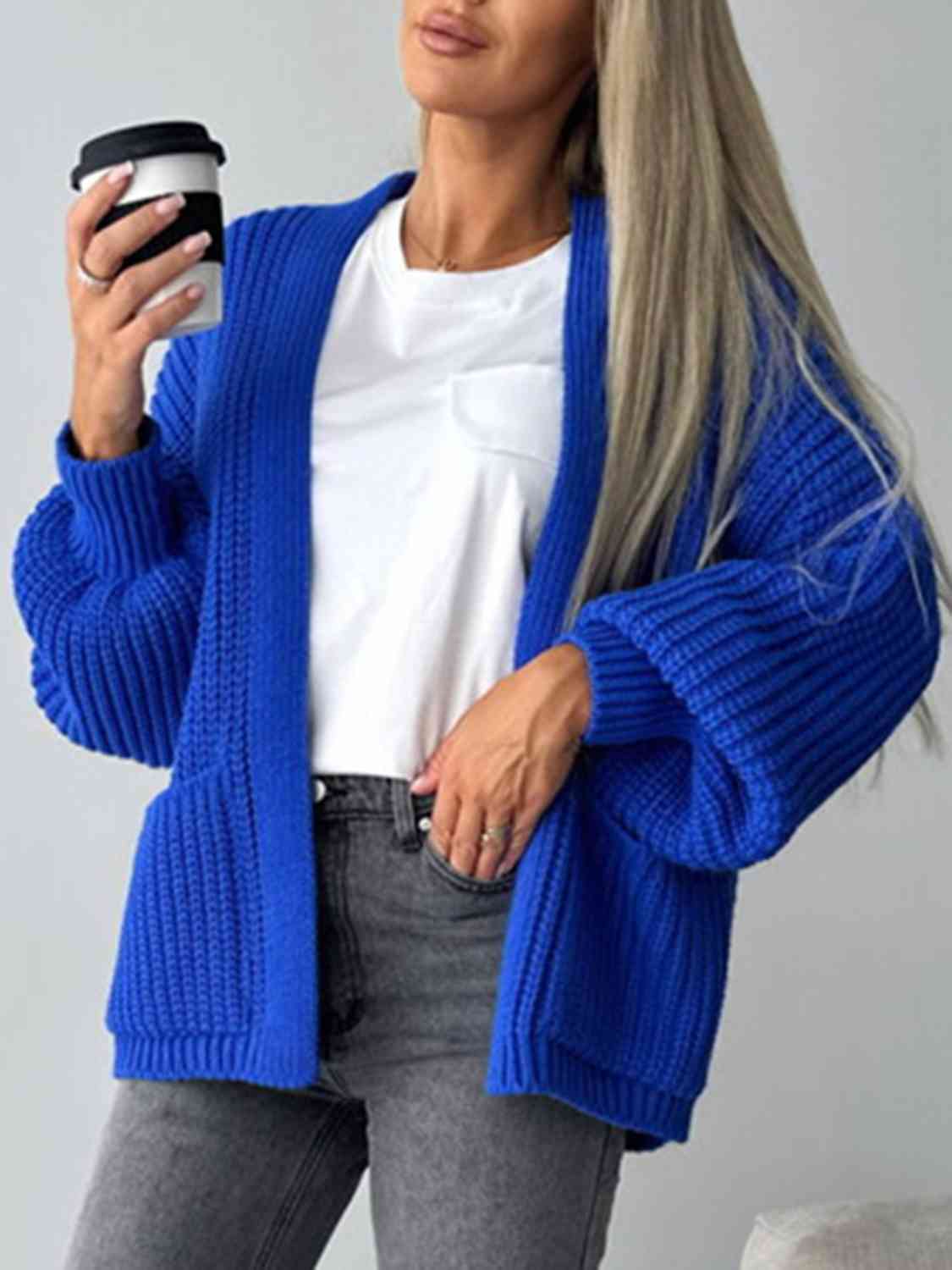 Open Front Dropped Shoulder Cardigan