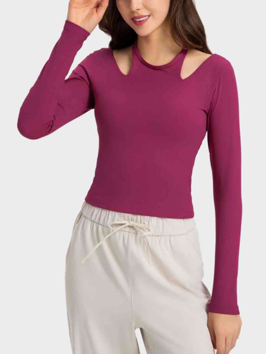 Halter neck long sleeve sporty top