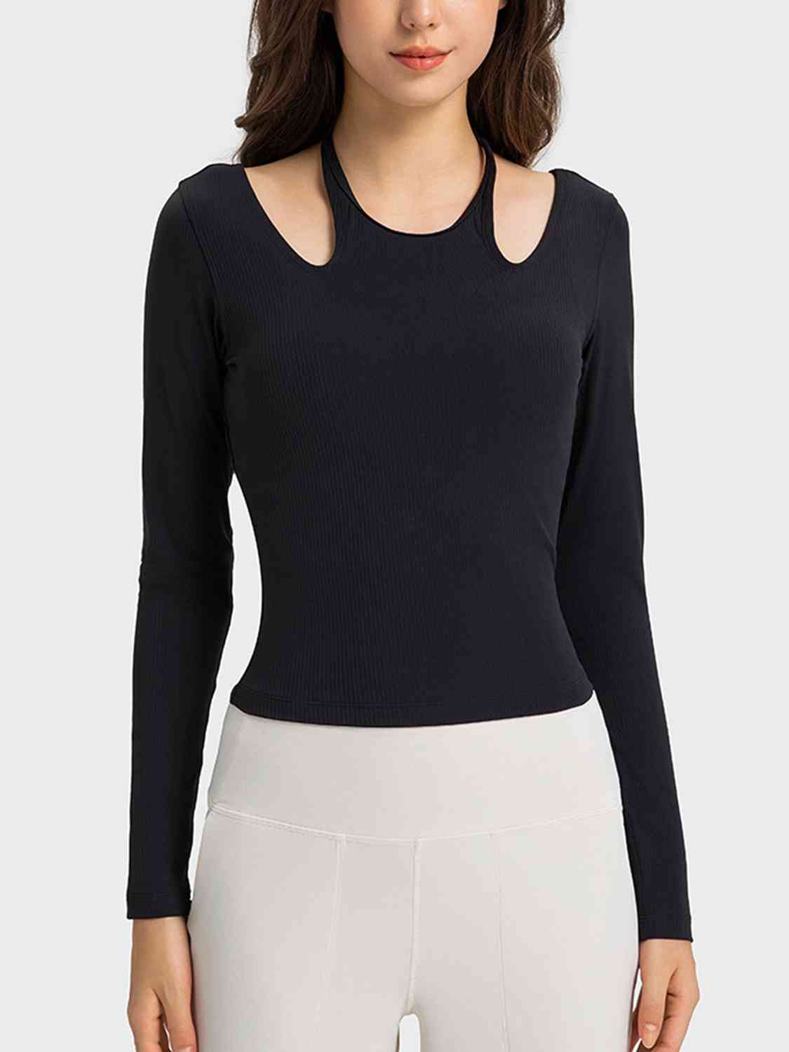 Halter neck long sleeve sporty top