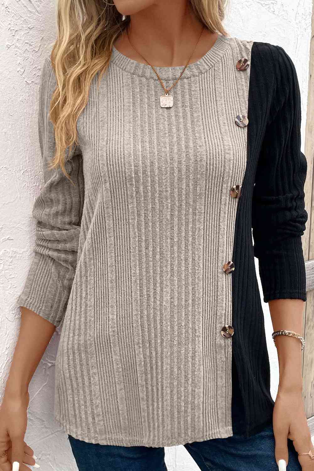 Contrast Long Sleeve Knit Top