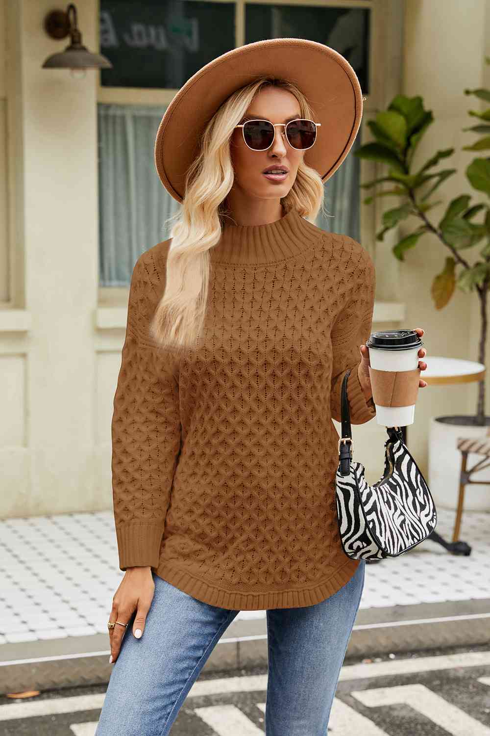 Mock neck side slit sweater