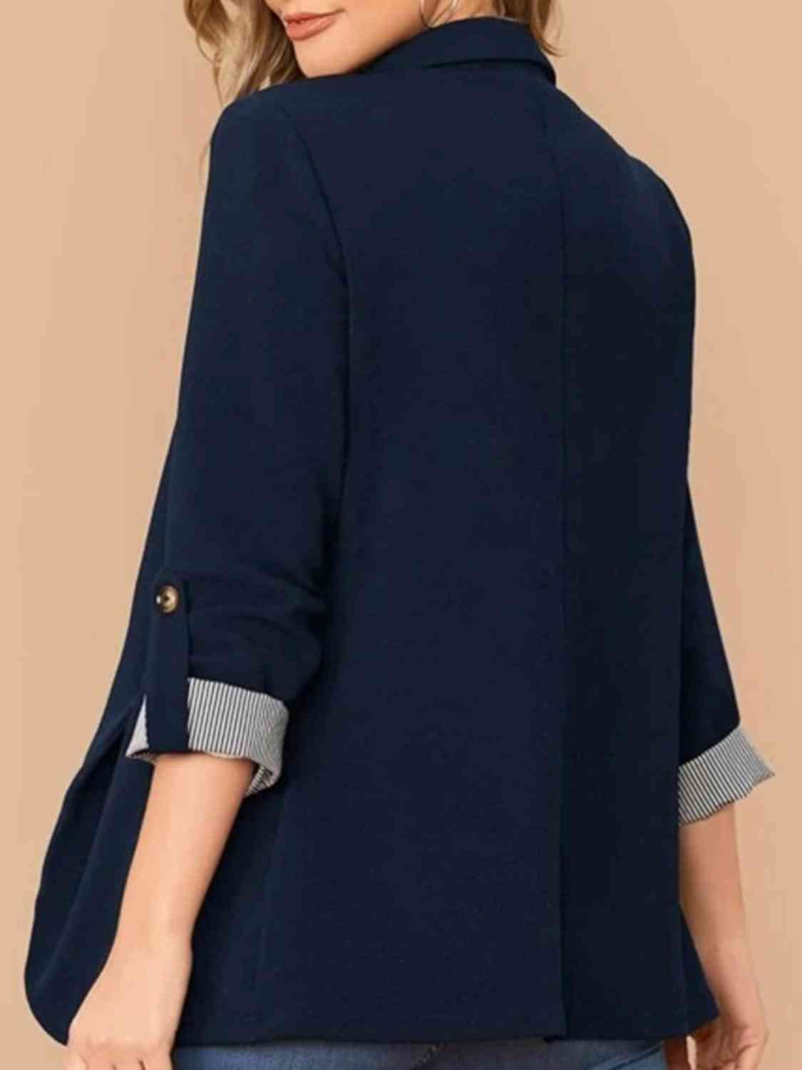 Lapel collar roll tab sleeve blazer
