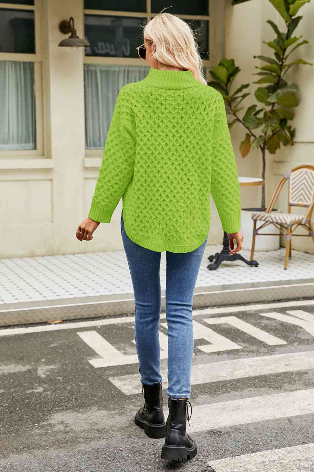 Mock neck side slit sweater