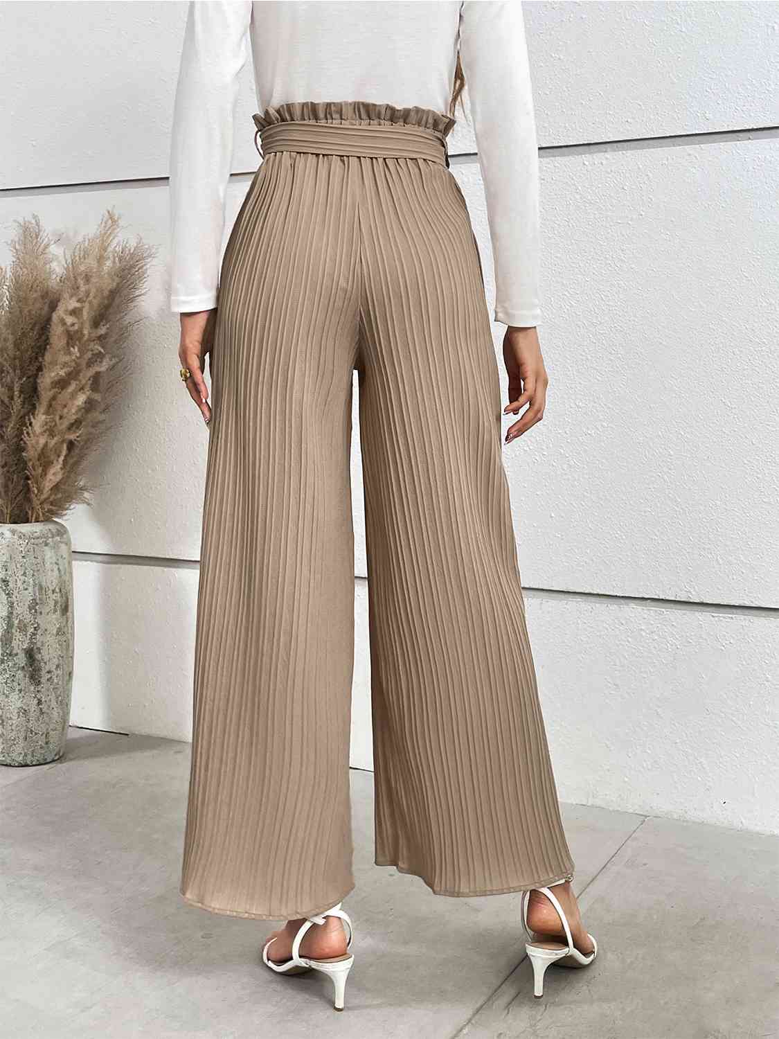 Tied wide leg long pants, front