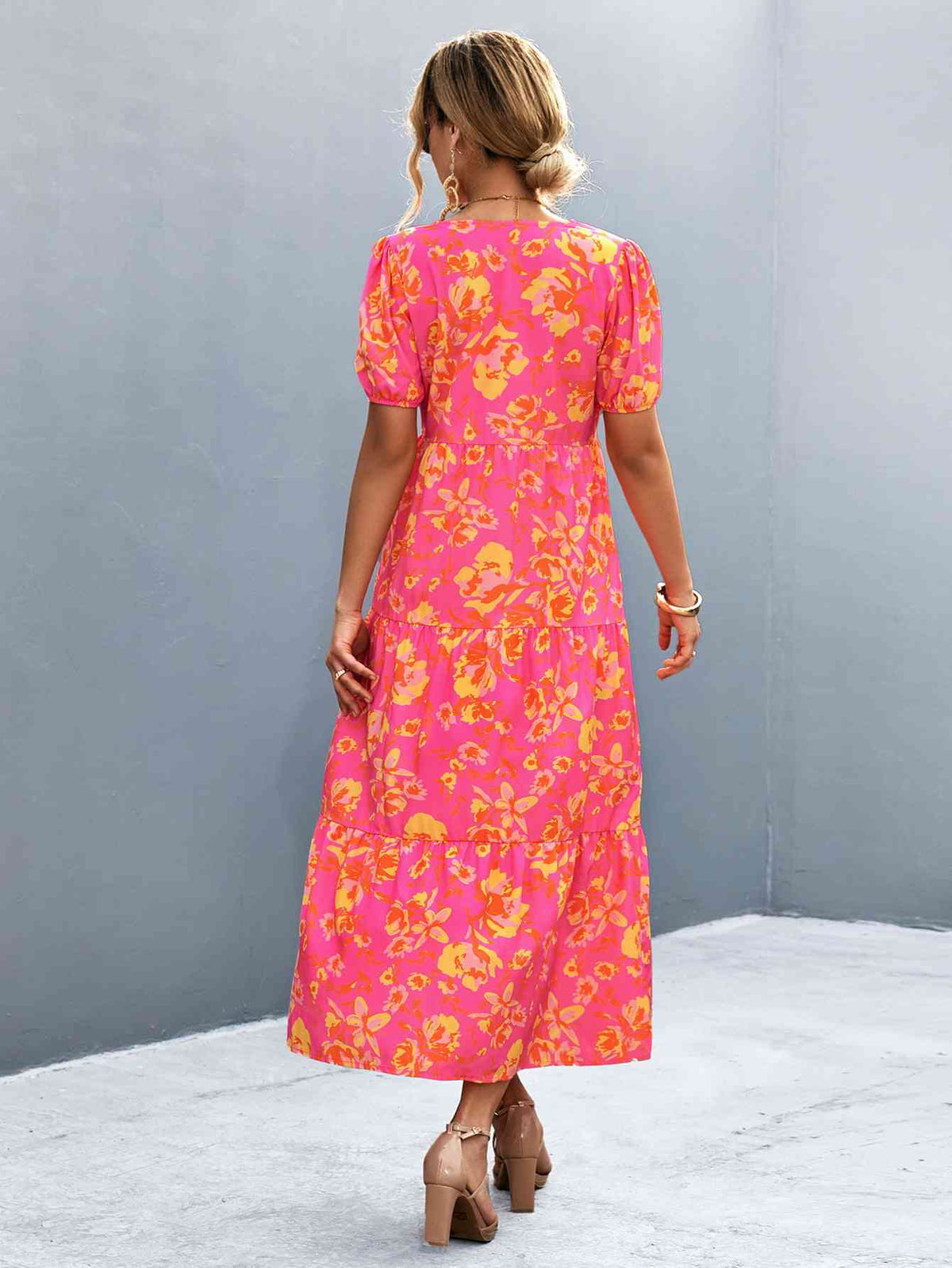 High-slit V-neck midi dress
